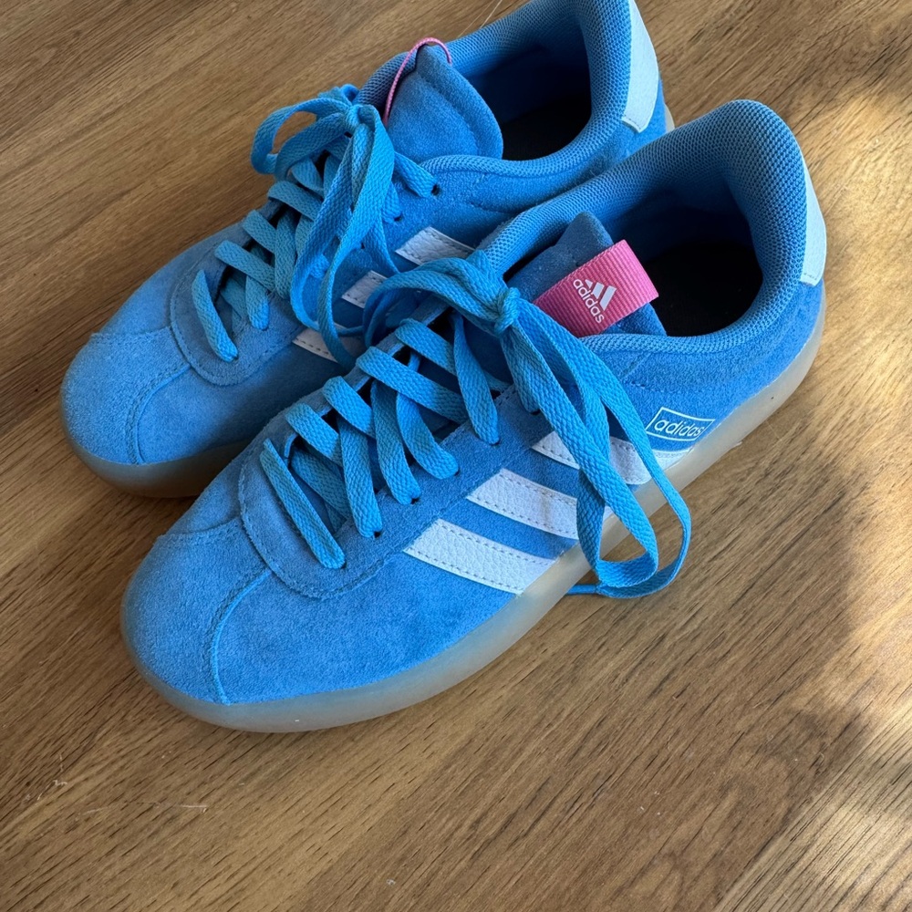 Adidas Blue Sneakers with White Stripes